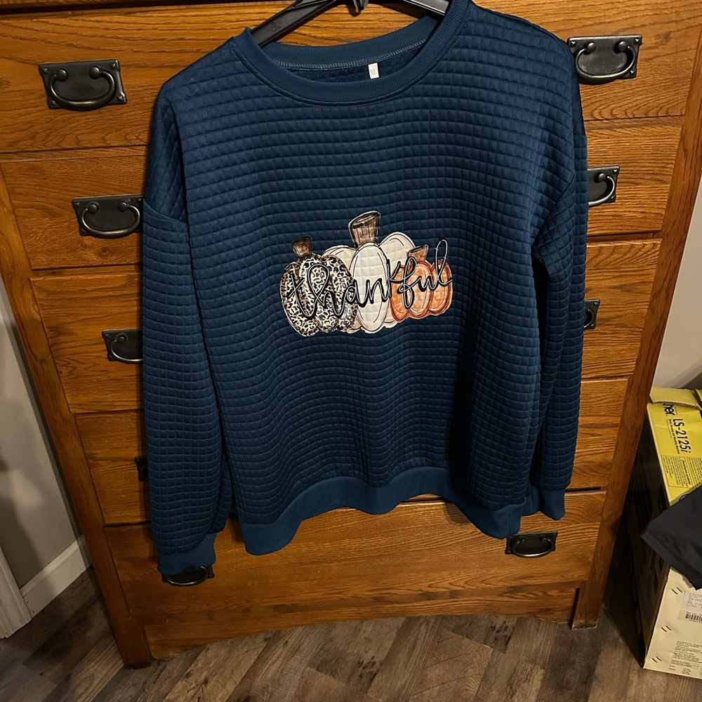 SHEIN Blue Casual Sweatshirt with Ribbed Texture